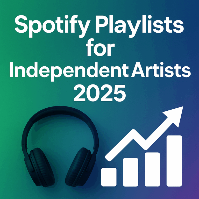 Spotify playlists for independent artists 2025 cover with headphones and growth chart