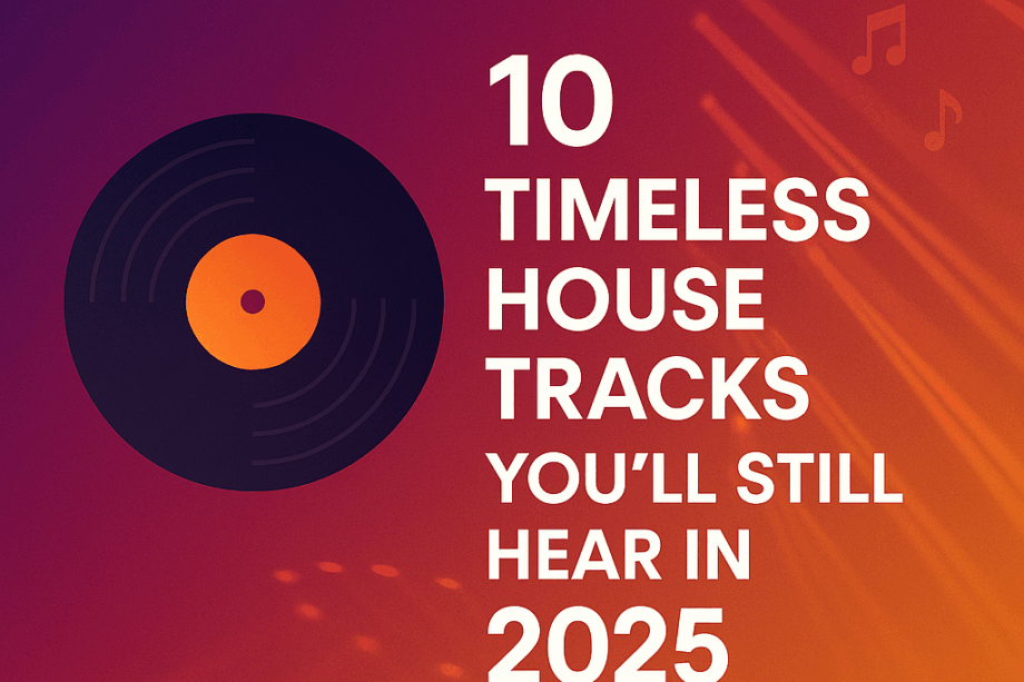 Timeless house tracks 2025 cover image with vinyl record and dancefloor lights