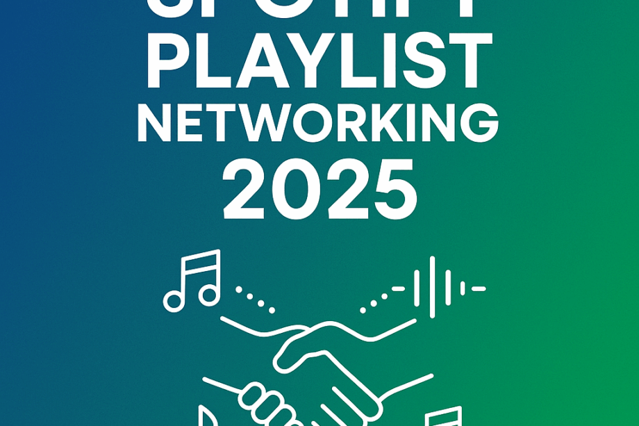 Spotify playlist networking 2025 cover image with handshake and music wave icons.